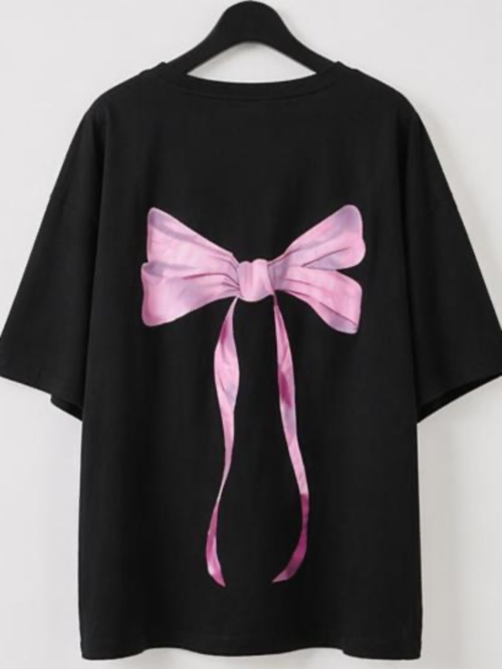 Black Oversized T-Shirt with Pink Bow Back | Tee | Casual Loose Fit XL
